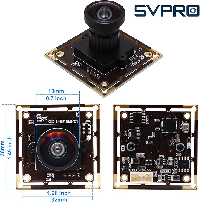 SVPRO 16MP Wide Angle USB Camera for Computer,USB Camera Module 1/2.8" CMOS IMX298 UVC 3D Printer Camera Video Webcam,USB Industrial Camera Module with 3.3ft/1m Cable