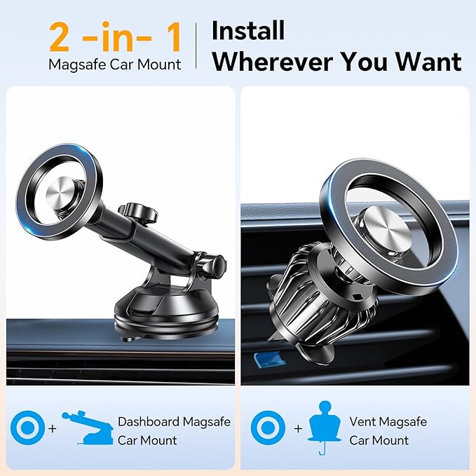 Coolpow for MagSafe Car Mount【Windshield+Vent+Dash】 Magnetic Phone Holder for Car Phone Holder Mount Cell Phone Holders for Your Car Accessories Gifts for Mothers Day Phone Holder for iPhone 17 16 15