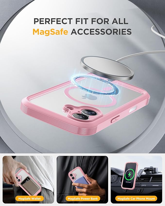 Miracase Magnetic for iPhone 17 Case with Privacy Screen Protector [Compatible with MagSafe],Full Camera Protection and Full Body Shockproof Bumper 17 Phone Cover 6.3", Light Pink