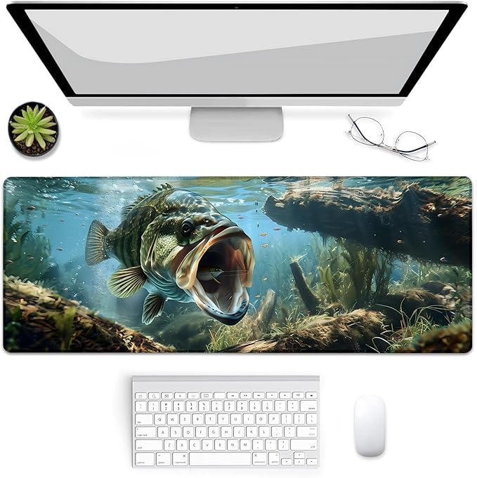 Gaming Mouse Pad, Underwater Fishing-Themed Mouse Pad, Desk Mat, Non-Slip Rubber Base MousePads for Computers Laptop Office School Home Accessories Decor 31.5" x 11.8"
