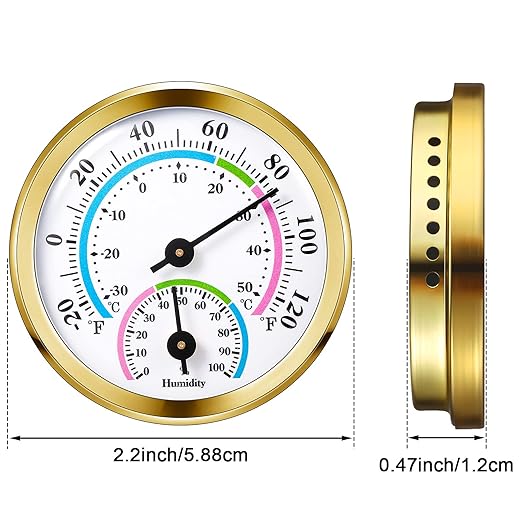 Weewooday 3 Pcs Indoor Outdoor Thermometer 2 in 1 Mini Home Temperature Humidity Hygrometer Monitor Gauge for Home Offices Wall(Gold,2.2 Inch)