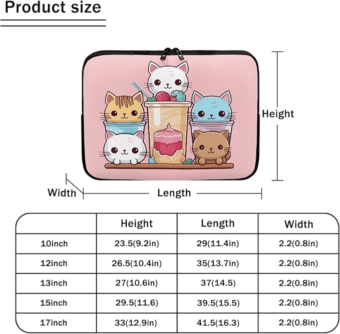 Cute Cat Laptop Sleeve for Women Girls 13 inch Laptop Protector with Multiple Uses Lap Top Case Lightweight Computer Carrying Case Kawaii Tablet Bag for Daughters Pink