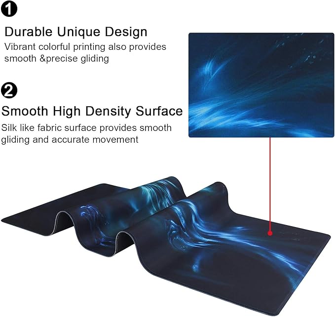 Meffort Inc Extra Large Extended Gaming Desk Mat Non-Slip Rubber Pads Stitched Edges XXL Mouse Pad 35.4 x 15.7 inch - Blue Dragon
