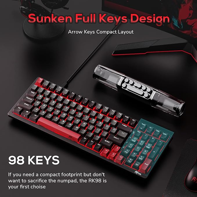 RK ROYAL KLUDGE RK98 Gaming Keyboard, Wireless Mechanical Keyboard 100 Keys Tri-Mode BT5.1/2.4G/USB-C Full Size Hot Swappable Custom Keyboard with Numpad RGB Backlit, Massive Battery, Silver Switch