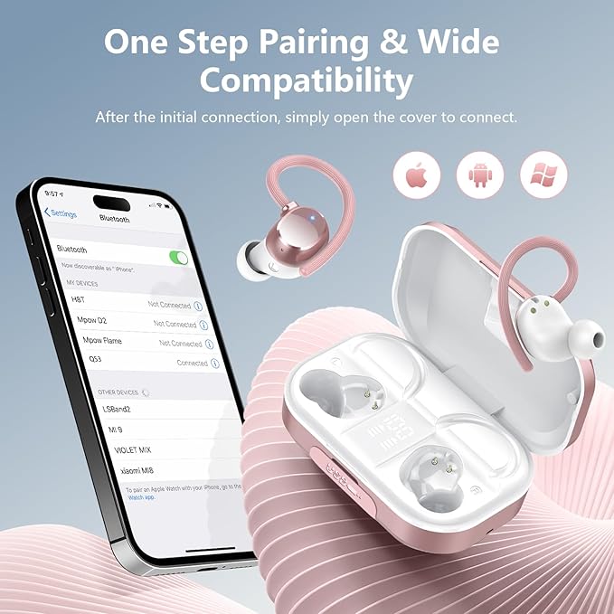 Wireless Earbuds for iOS Android, Bluetooth 5.4 Sport Headphones, 128H Playtime Over Ear Buds for Small Ear, Stereo Deep Bass, Sport Wireless Bluetooth Earphones, IPX7 Waterproof Running Headphones
