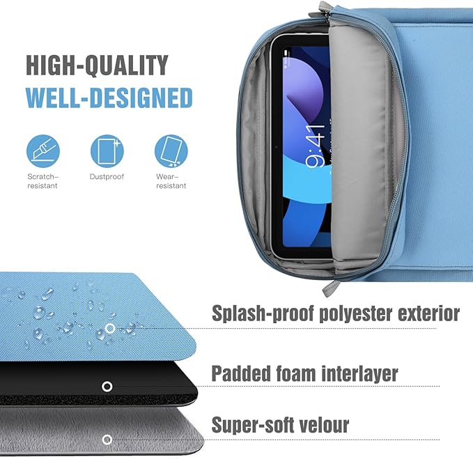 TiMOVO 9-11 Inch Tablet Sleeve Bag with Shoulder Strap for iPad 11-inch A16 2025, iPad 10th Gen. 10.9"/10.2", Galaxy Tab A9+/A11Plus 11", Dusty Blue
