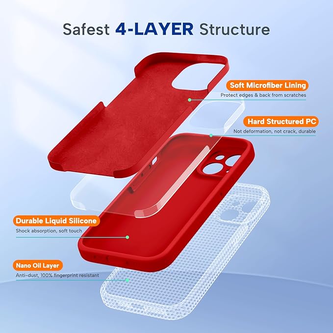 Miracase Compatible with iPhone 15 Case, [Soft Anti-Scratch Microfiber Lining], Liquid Silicone Case Gel Rubber Shockproof Drop Protection Phone Case for iPhone 15, Red