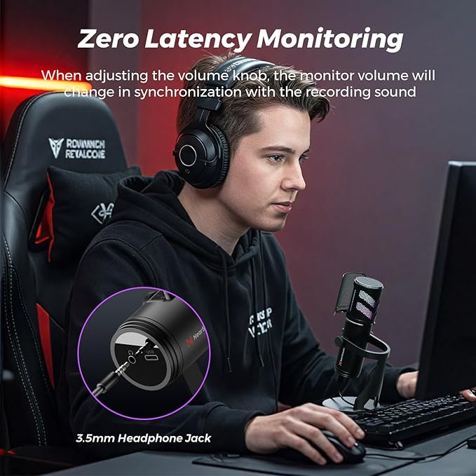 NearStream USB Gaming Microphone for PC with Noise Canceling/RGB Light/Quick Mute/Gain/Headphones Jack/Pop Filter, Desktop Condenser Microphone for Stream/Record/Podcast/PS5/PS4/Twitch/YouTube (AM35U)