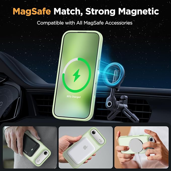 Miracase Magnetic for iPhone Air Case with Screen Protector(Compatible with MagSafe), Slim Thin Translucent Matte Military-Grade Protected Phone Cover for iPhone 17 Air 6.5", Green