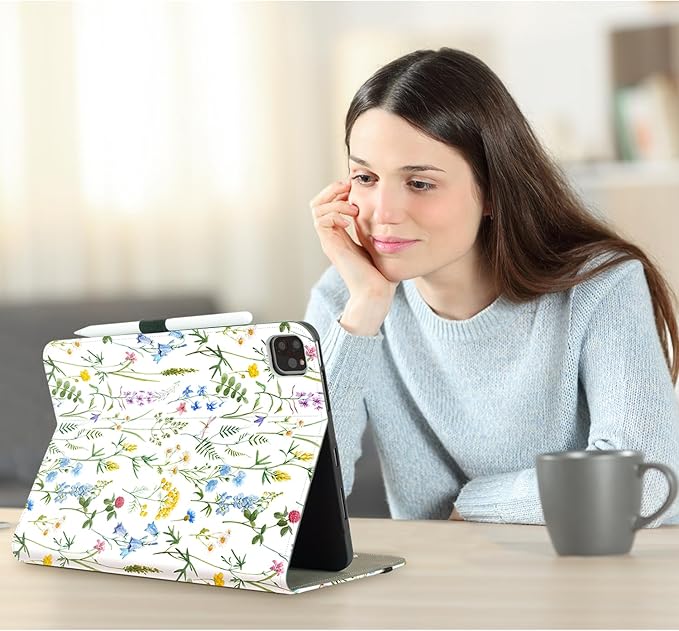 Vimorco for iPad Air 11 Inch Case M3/M2 2025/2024,for iPad Air 5th/4th Generation Cases 10.9 Inch,for iPad Pro 11 Inch Case 4th/3rd/2nd/1st Generation Pencil Holder/Hand Strap/Pocket, Art Floral