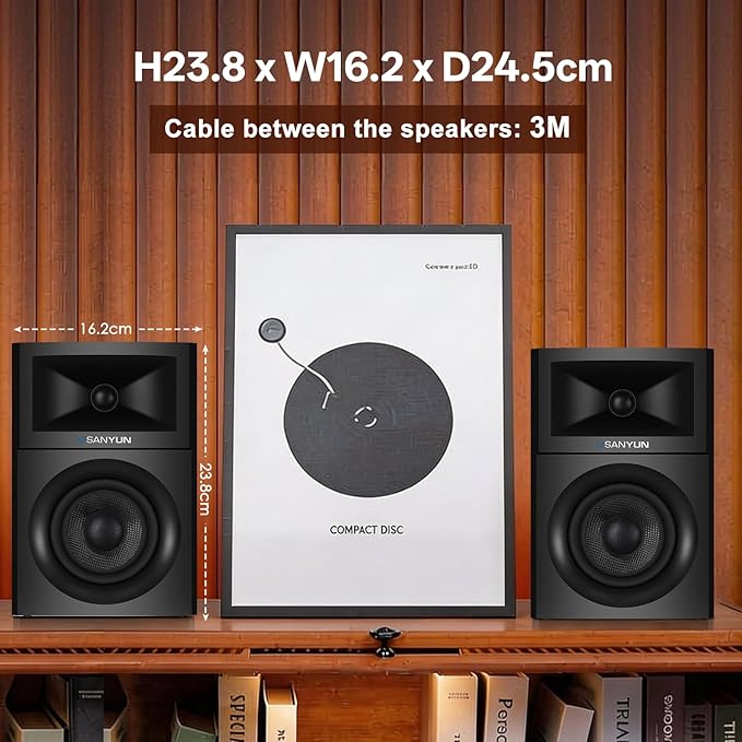 Sanyun SW205 4" 80W HiFi Bookshelf Speakers, 2.0 Active Near Field Studio Monitor, Upgraded 3D Sound Field, Flagship DAC & DSP, Geometric Diffusion Cabinet, Bluetooth 5.4/Optical/AUX, Woodgrain