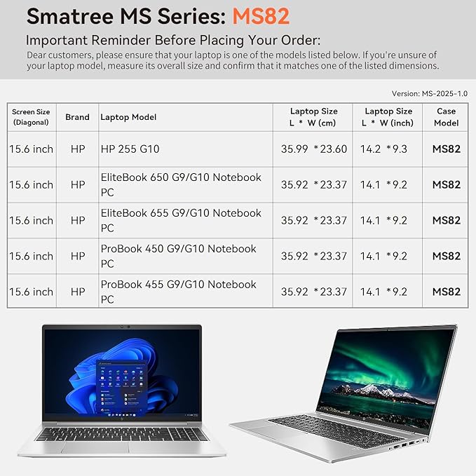 Smatree MS82 Hard EVA Protective Sleeve with Stand Compatible for 15.6 inch HP 255 G10, EliteBook 650/655, for ProBook 450/455, for ZBook Power G9/G10 Mobile Workstation, for HP Pavilion Laptop 15