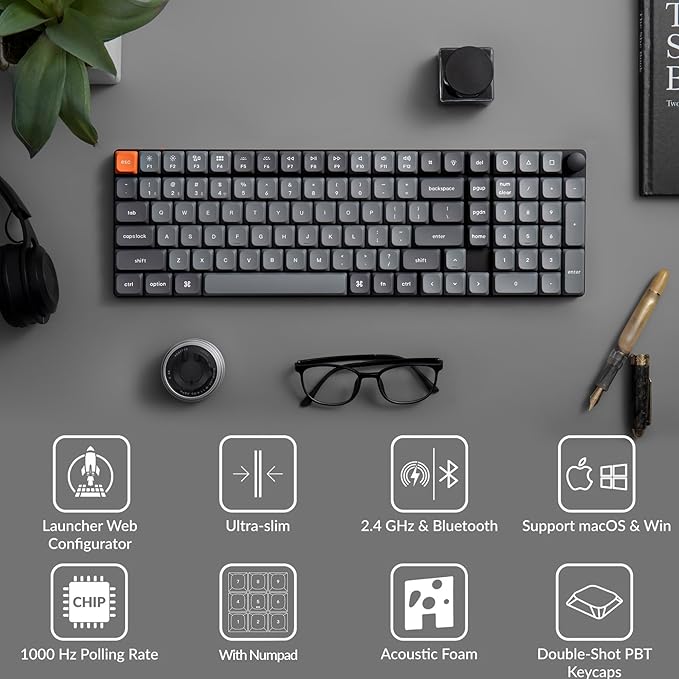 Keychron K17 Max 96% Layout QMK/Launcher Ultra-Slim Wireless/Type-C Wired Mechanical Keyboard with White LED Backlit, Low-Profile Gateron Mechanical Brown Switch Compatible with Mac Windows Linux