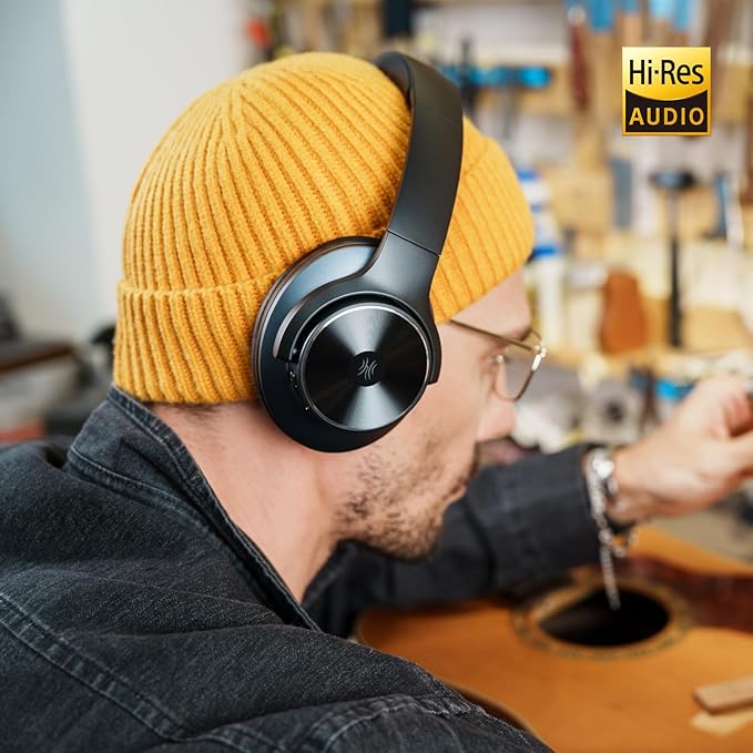 OneOdio Focus A10 - Hybrid Active Noise Cancelling Headphones, Wireless Over-Ear Headphones with 62H Playtime, Fast Charging, Hi-Res Audio, Clear Calls, Bluetooth & Wired Mode for Travel Work