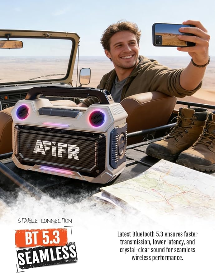 Outdoor Bluetooth Speaker, 160W Loud Bass! Rugged, IP67 Waterproof, 24H Playtime with Lights, Wireless TWS Pairing Portable Speakers for Party, Outsides, Travel, Beach, Garage (Canyon Dust)