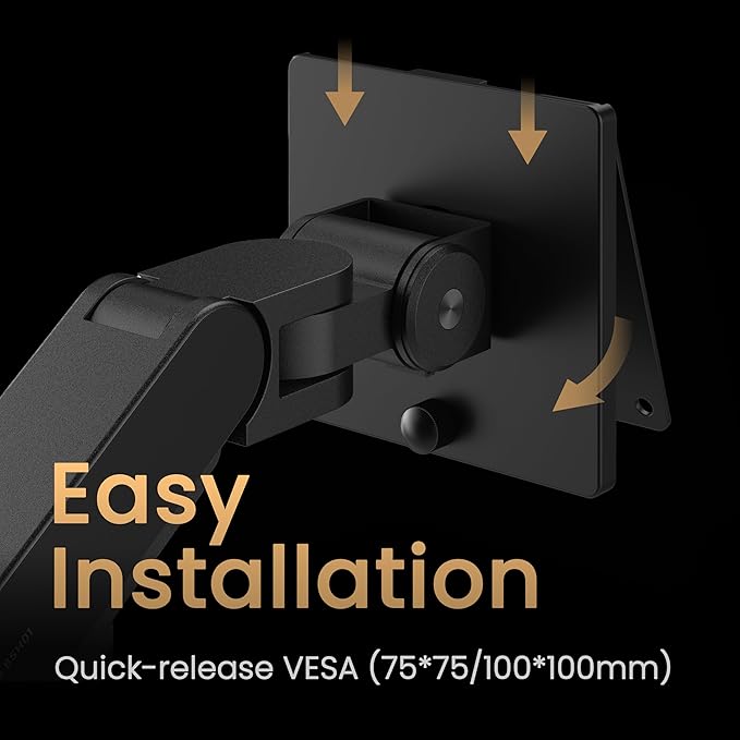 BenQ BSH01 Ergo Monitor Arm -Gas Spring Monitor Stand for Up to 45'' & 44lbs Screens, Heavy Duty, Quick Installation, No Sagging, Top Clamp and Grommet Base, Reinforcement Plate, VESA 75x75 &100x100mm