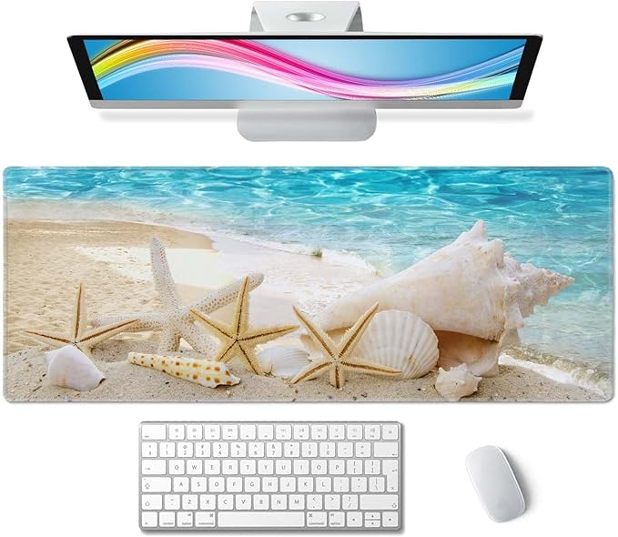 Starfishes Beach Gaming Mouse Pad, Extended Large Mouse Mat Desk Pad, Big Computer Keyboard Desk Pad, Stitched Edges Mousepad, 3mm Thick Long Non-Slip Rubber Base Mice Pad, 31.5 X 11.8 Inch