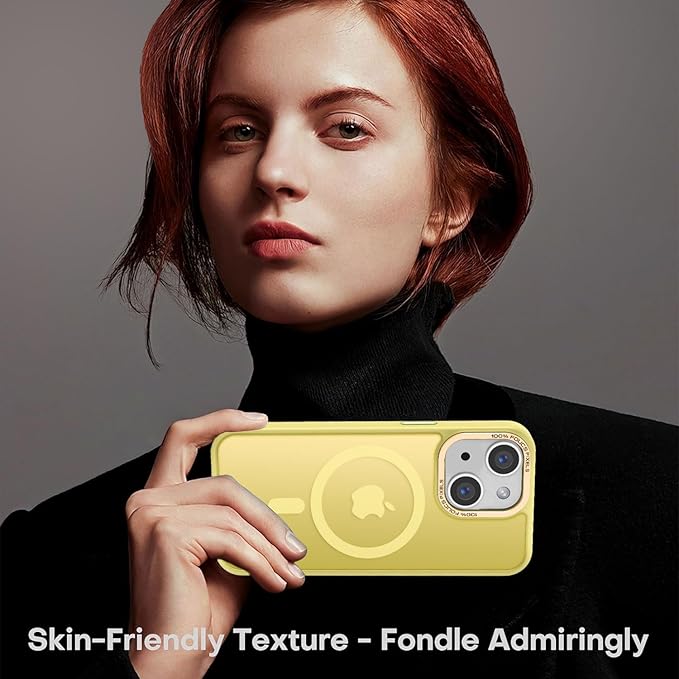 Newfuture Designed for iPhone 13 Case & iPhone 14 Case with Magnetic [13 FT Military Drop Protection] [Compatible with Magsafe] Slim Translucent Shockproof with Anti-Fingerprint Phone Case, Yellow