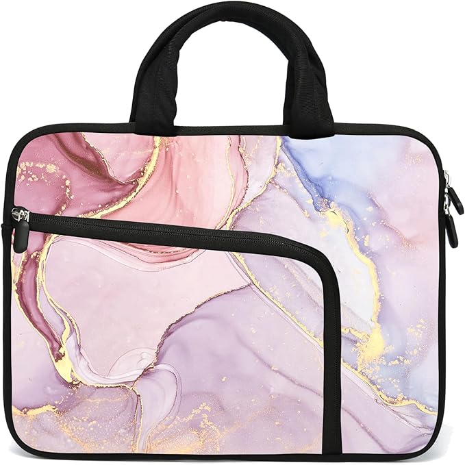 14 15 15.4 15.6 inch Laptop Handle Bag Computer Protect Case Pouch Holder Notebook Sleeve Neoprene Cover Soft Carrying Case with Extra Pockets For Dell Lenovo HP Chromebook (Colorful Marble)