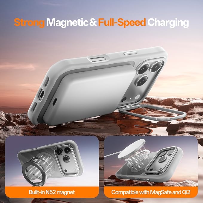 3-in-1 Set for iPhone 17 Pro Case with Camera Stand [1 Screen Protector & 1 Camera Lens Protector ][Fits MagSafe][Shockproof & Magnetic][Translucent Matte] Fashion Phone Case for 17 Pro (Silver)