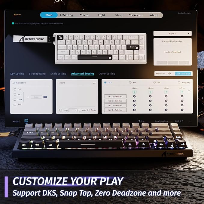 ATTACK SHARK X68 HE Rapid Trigger Mechanical Gaming Keyboard 60% Wired TKL with Adjustable Actuation,Hall Effect Magnetic Switch,8KHz Polling Rate,RGB Backlit,Top Mount,Side Printed Keycap(Moonlight)