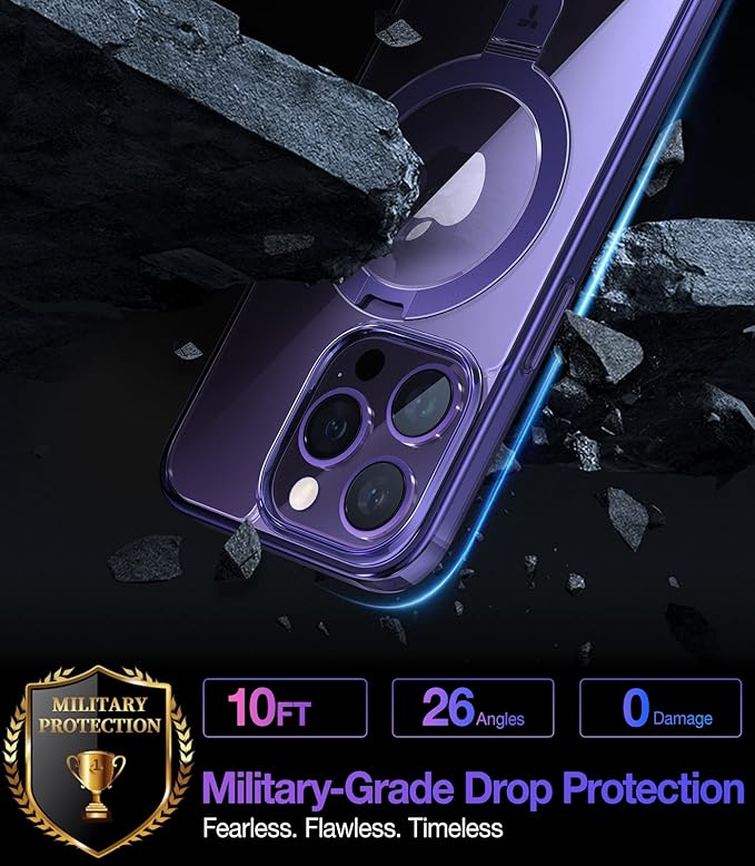 TORRAS Magnetic Ostand for iPhone 14 Pro Max Case [Military Grade Drop Tested & Compatible with MagSafe & Built in Kickstand] Translucent Slim Protective Anti-Fingerprint 6.7" 2022, Lilac Purple