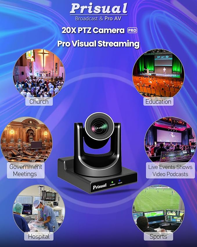 Prisual PTZ Camera System Gen 5, Advanced AI Auto Tracking, 20X Optical Zoom, PoE HDMI SDI Bundle PTZ for Church Worship Conference, PTZ Controller, (PTZ Bundle TEM-20S PROx2+TEM-JOY1)