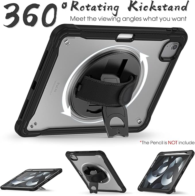 BRAECNstock Case for iPad Air 11-inch M4 2026/ M3 2025/ M2 2024 and Air 5th/4th Gen 10.9‘’ & Pro 11-inch 1st-4th 2018-2022 Kids Cover with Pencil Holder,Screen Protector,Handle Stand-Black