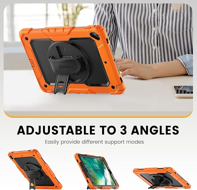 Timecity Case for iPad 6th/5th Generation, for iPad 9.7 Inch Case with Screen Protector Rotating Stand/Hand Strap Full-Body Silicone+PC Durable Protective Case for iPad 5th/6th /Air 2/Pro 9.7- Orange