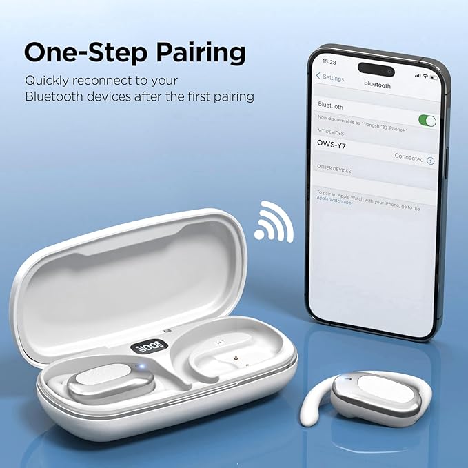 Open Ear Wireless Headphones Air Conduction Earbuds with Mic 42H Playtime Clear Calls LED Digital Display Over Earphones Lightweight Waterproof Secure Earhooks for PC Sports Running Game Business Work
