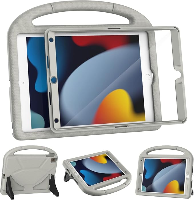 YIHE Kids Case for iPad 9th/8th/7th Generation, iPad Pro 10.5 & Air 3, Shockproof Protective Cover with Handle Stand & Screen Protector for 10.2/10.5 Inch iPads, Light Gray