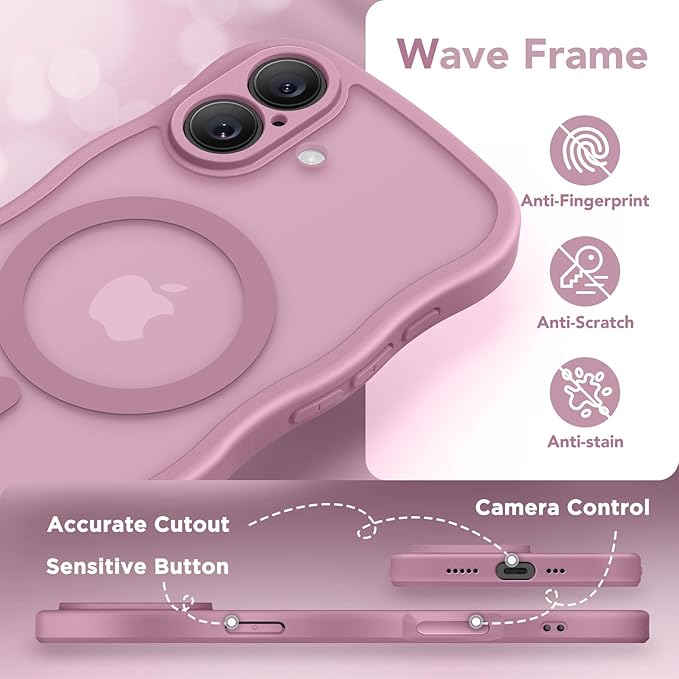 CAPRARO Magnetic for iPhone 17 Case for Women Girls, Upgraded [Full Camera Protection] [Compatible with MagSafe] Cute Wave Translucent Matte Phone Case for iPhone 17, Black Currant