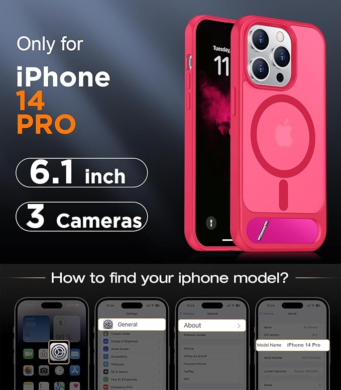 Magnetic Compatible with iPhone 14 Pro Case, [Built-in Invisible Kickstand][Compatible with MagSafe] [Military Grade Shockproof] Slim Translucent Matte Phone Case for iPhone 14 Pro 6.1"
