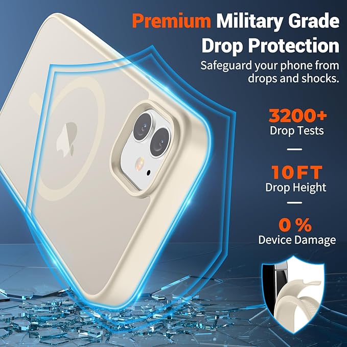 SUPFINE Magnetic for iPhone 11 Phone Case (Compatible with MagSafe) (Military Grade Drop Protection) Slim Translucent Matte Shockproof with Anti-Fingerprint Phone Case,Antique White