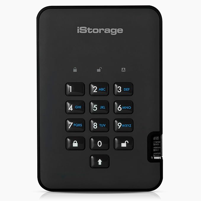iStorage diskAshur2 HDD 1TB Black - Secure portable hard drive - Password protected - Dust & water resistant - Hardware Encryption
