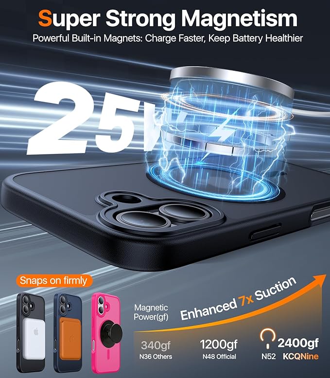 Magnetic for iPhone 17 Case,[Anti-Slip][Compatible with MagSafe][Military Grade Drop Protection] Shockproof Protective Translucent Matte Phone Case for iPhone 17 Case,Black