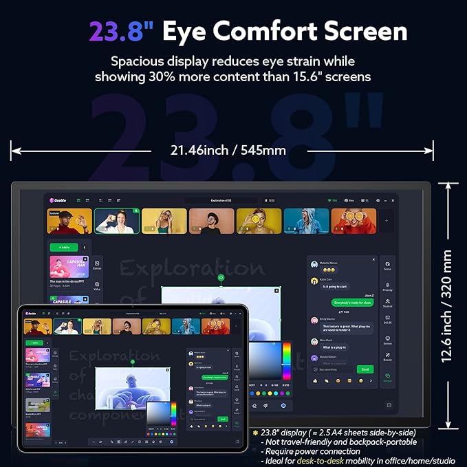 23.8'' Portable Monitor FHD 1080P 120Hz, VESA USB-C HDMI Laptop Screen Extender, Built-in Stand Speakers for Laptop PC Mac Phone PS4/5 Xbox Switch