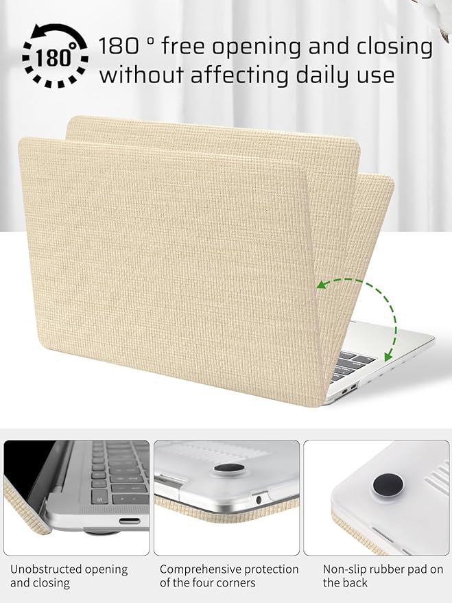 Seorsok Compatible with MacBook Pro 14inch Case 2026 2025-2021 M5 M4 M3 A3426 A3427 A3434 A3112 A3185 A3401 M2 A2779 M1 A2442,Leather Plastic Hard Shell Case&Keyboard Cover,Khaki Woven No Logo Cutout