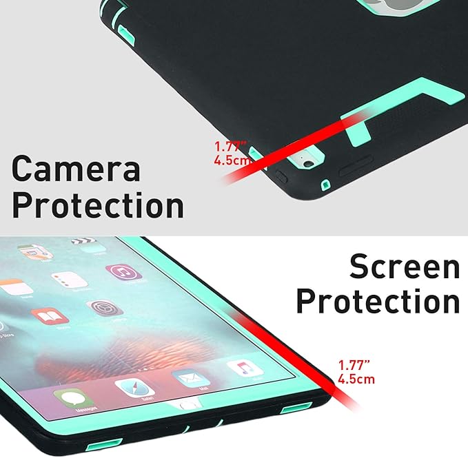 AICase iPad Pro 12.9" Case, Heavy Duty Hybrid Shockproof Hard Case Cover Rubber Stand for 2017(A1670/A1671) Apple iPad Pro 12.9 inch (Black/Mint Blue) (1st Gen/2nd Gen 2015/2017)