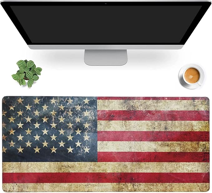 Retro Flag of United States Large Mouse Pad Extended Gaming Mouse Pad Waterproof Desk Mat with Stitched Edge,Non Slip Base Keyboard Mouse pad for Home Office 35.4" X 15.7"