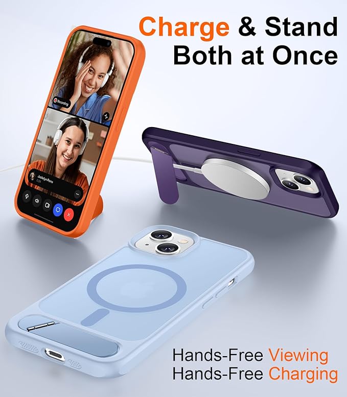 Magnetic Compatible with iPhone 14 Case/iPhone 13 Case,[Built-in Invisible Kickstand][Compatible with MagSafe][Military Grade Shockproof] Slim Translucent Matte Phone Case for iPhone 14/13 6.1"