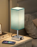 Touch Bedside Table Lamp For Nightstand - 3-Way Dimmable Night Lamp with USB A + Type C Charging Ports and two AC Outlets, Small Desk Light with E26 Bulb for Bedroom Living Room Dorm, Turquoise