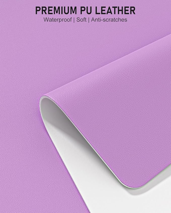 Desk Pad, 23.6" x 13.8" PU Leather Non-Slip Desk Mat Large Mouse Pad for Desktop, Waterproof Laptop Computer Writing Mat for Office, Home, Work, Gaming, Purple