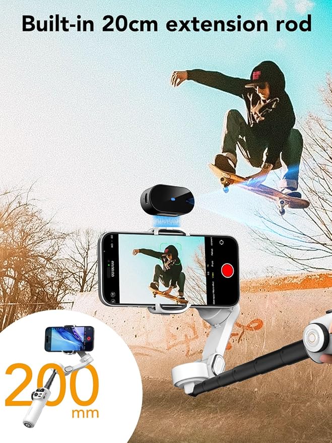 AOCHUAN Gimbal Stabilizer for Smartphone,NO APP Tracking,20CM Extension Rod,Face & Object Tracking stabilizer for iPhone & Android,3-Axis OLED Gimbal for Video Recording-AOCHUAN Smart X2AI Black