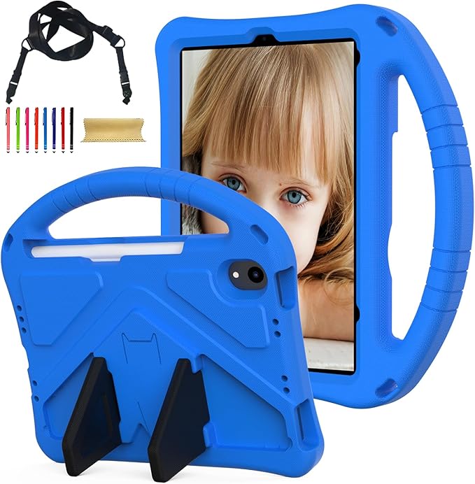 Kids Case for Apple iPad mini 7 2024/ iPad mini 6 2021 8.3", EVA Durable Shockproof Handle Kickstand Lightweight Kids Friendly Cover Case with Shoulder Strap, Blue