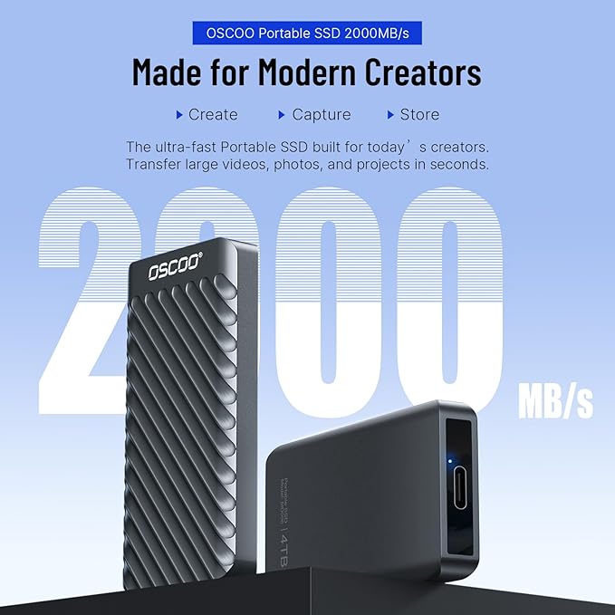 2TB External Hard Drive, Up to 2100MB/s, USB 3.2 Gen 2 Portable SSD, External Solid State Drive for Mac, Windows PC, Laptops, Gaming, iPhone — Ideal for File Backup, Content Creators & Videographers