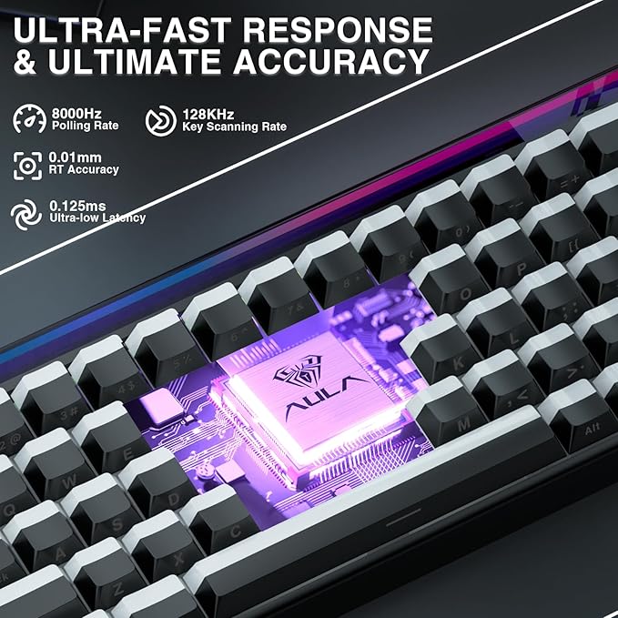 AULA Hero 68 HE 60% Gaming Keyboard Wired, Hall Effect Magnetic Switch Keyboard with 8K Hz Polling Rate, Side Printed PBT Keycaps, RGB Backlit Light Box, Customizable Web Software for PC/Mac Gamers