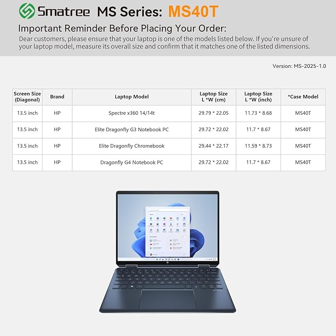 Smatree MS40T Hard EVA Protective Sleeve Case with Stand Compatible for 13.5 inch HP Dragonfly G4, Elite Dragonfly G3/Chromebook, Spectre x360 14/14t, Anti-Shock and Waterproof Laptop Bag