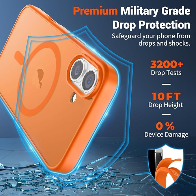 SUPFINE Magnetic for iPhone 16 Case (Compatible with MagSafe) (Military Grade Drop Protection) Translucent Matte Shockproof Phone Cover,Starry Orange