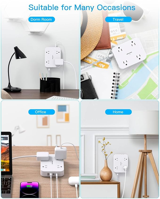 Surge Protector Power Strip, HANYCONY 5Ft Extension Cord with 4 USB Ports(2 USB C), 4 Widely Outlets Extender, Wall Mount, Desk Charging Station for Office School Travel College Dorm Room Essentials